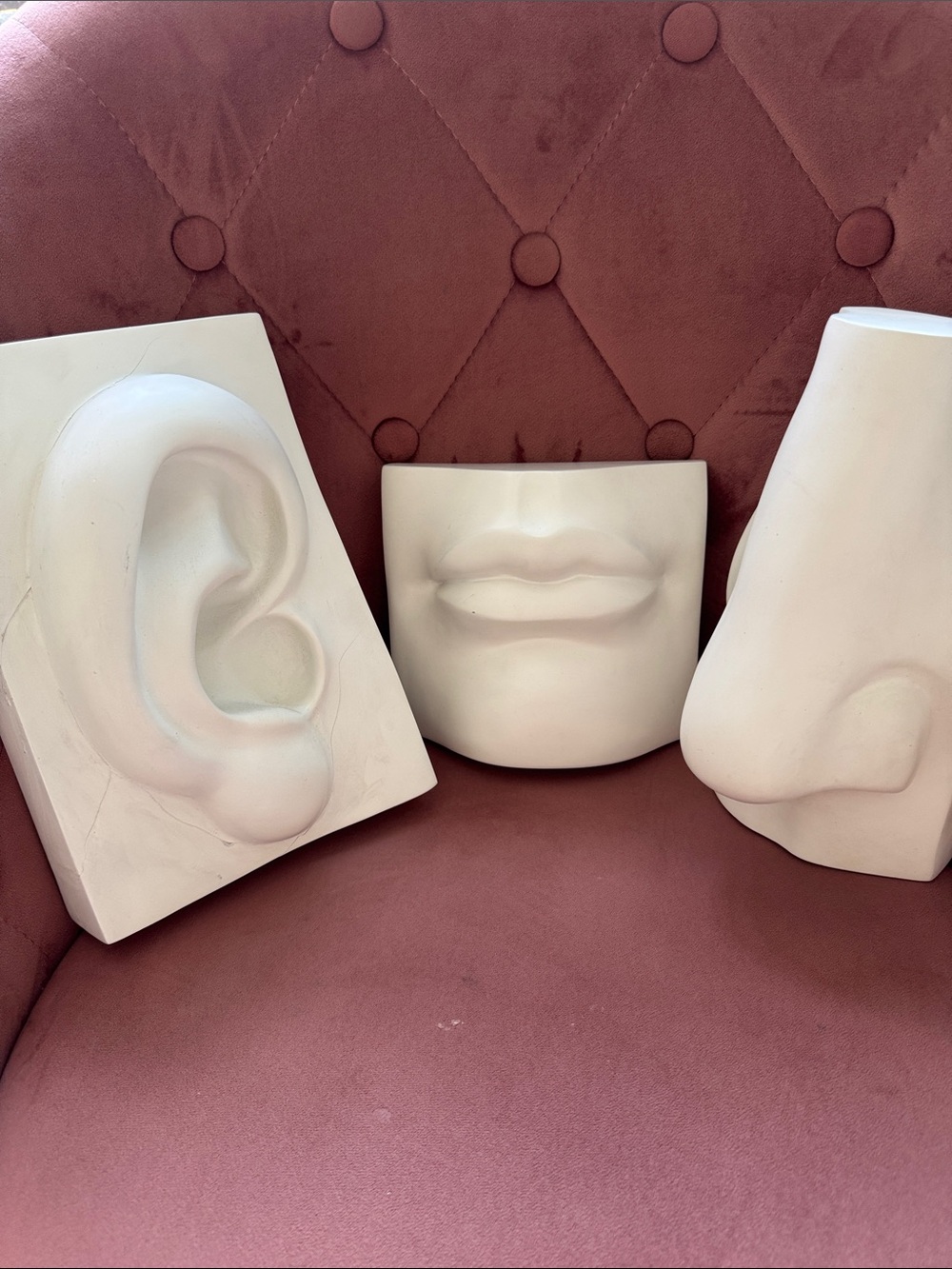 Z Gallerie White Ceramic Facial Feature Sculpture Trio